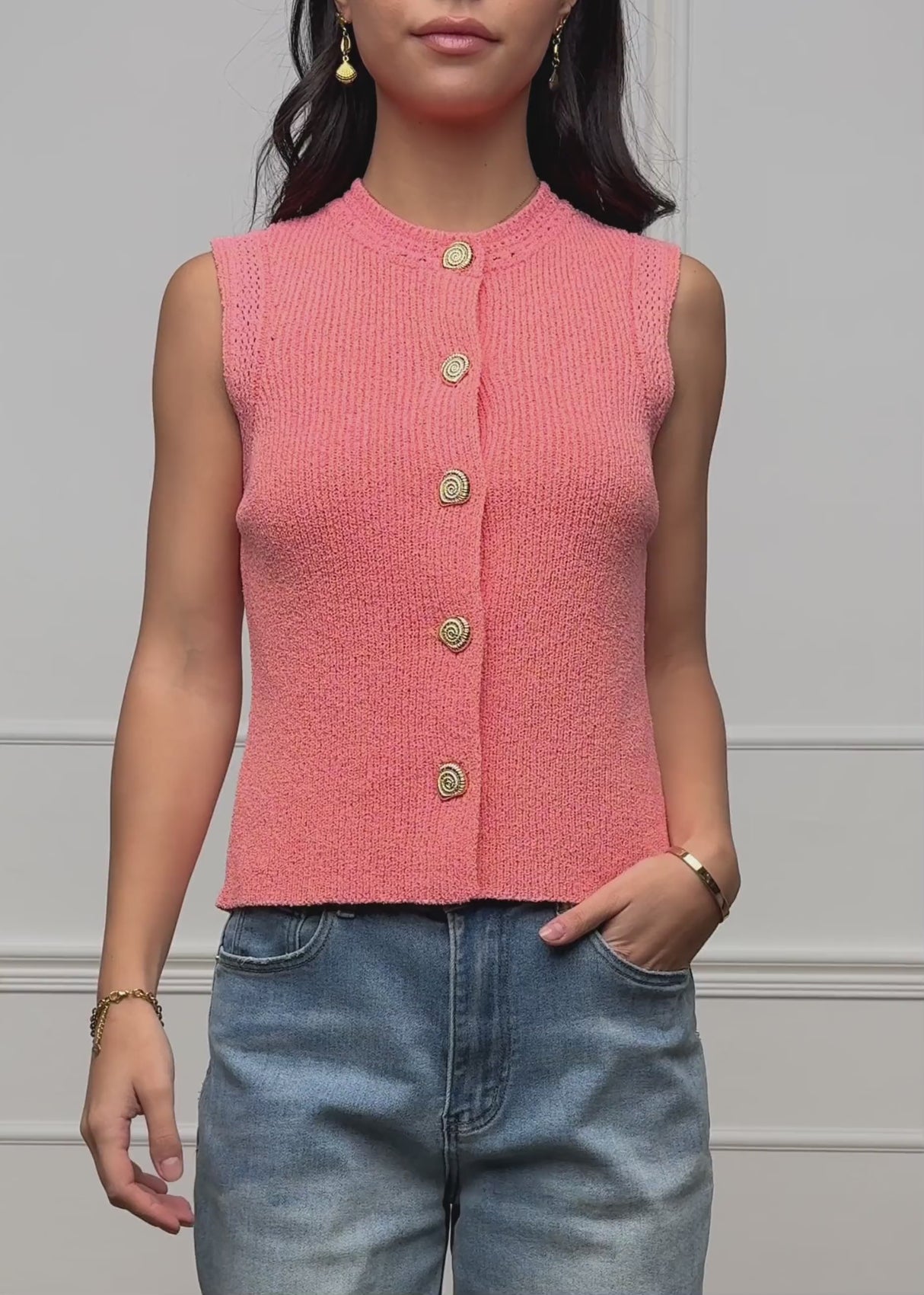 Knit top with shell buttons - coral by SASSYCLASSY