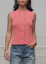 Knit top with shell buttons - coral