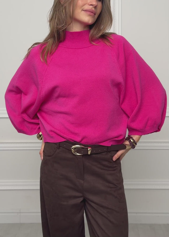 Kurzarm Strickpullover mit weiten Raglanärmeln - pink von SASSYCLASSY