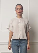 Musselin Bluse mit angeschnittenem kurzen Arm - hellbeige
