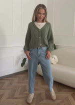 Cable knit cardigan with button placket - sage green