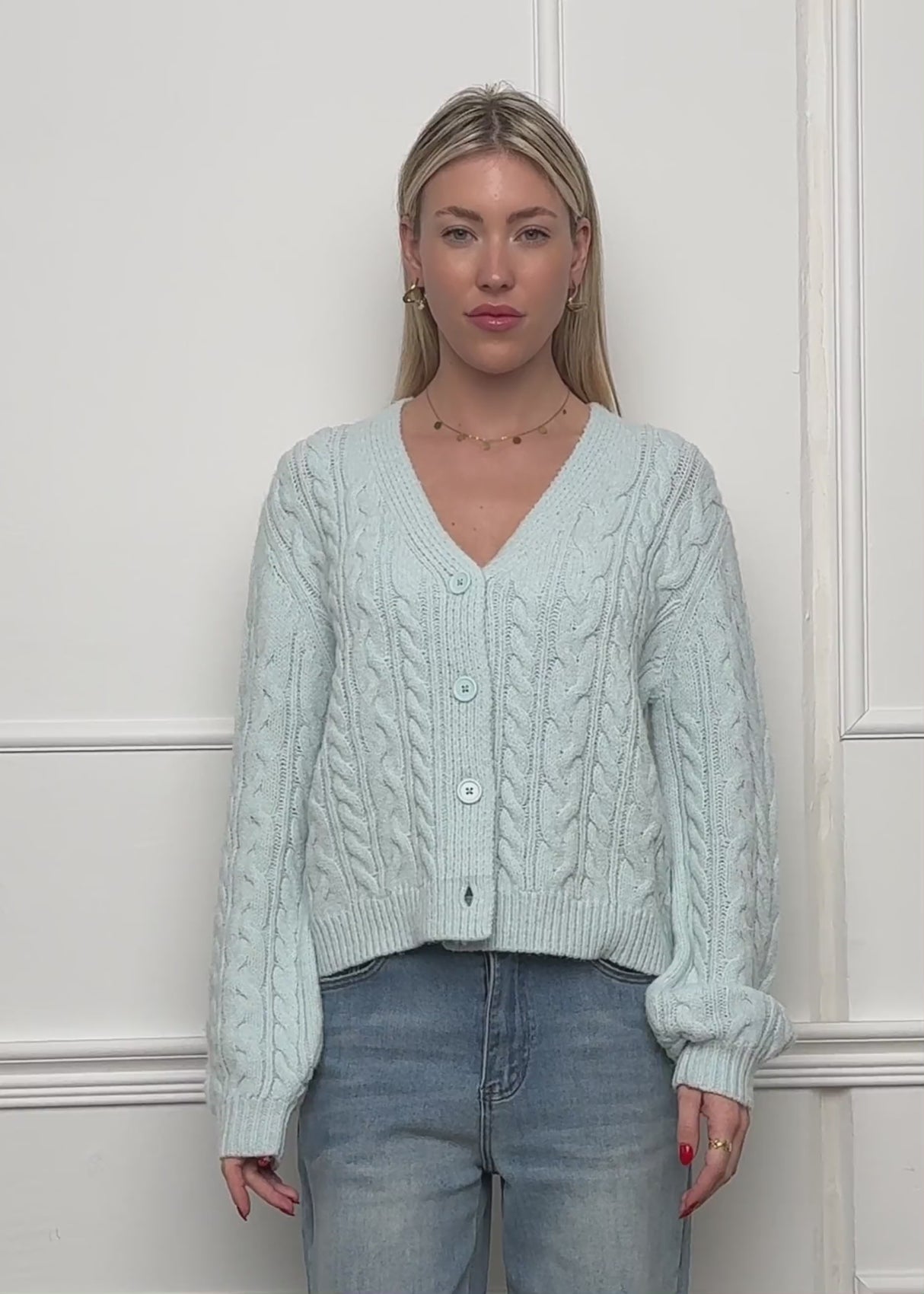 Cardigan with cable knit pattern - ice blue by SASSYCLASSY