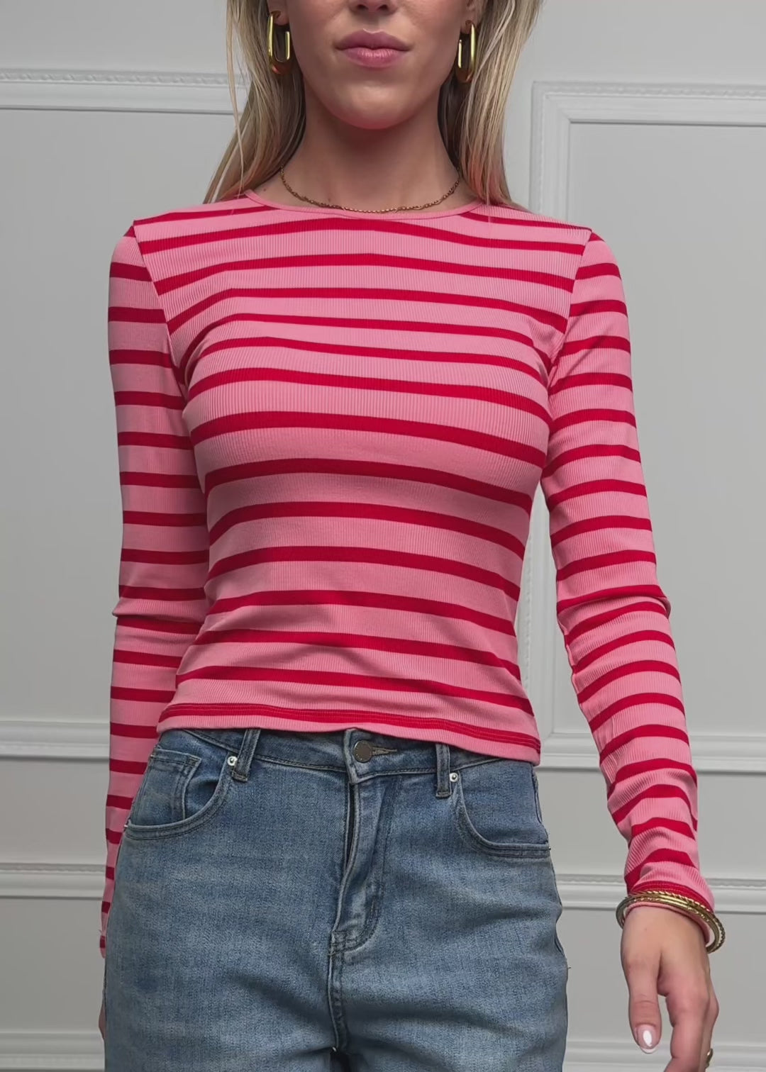 Gestreiftes Langarmshirt - rosa-rot von SASSYCLASSY