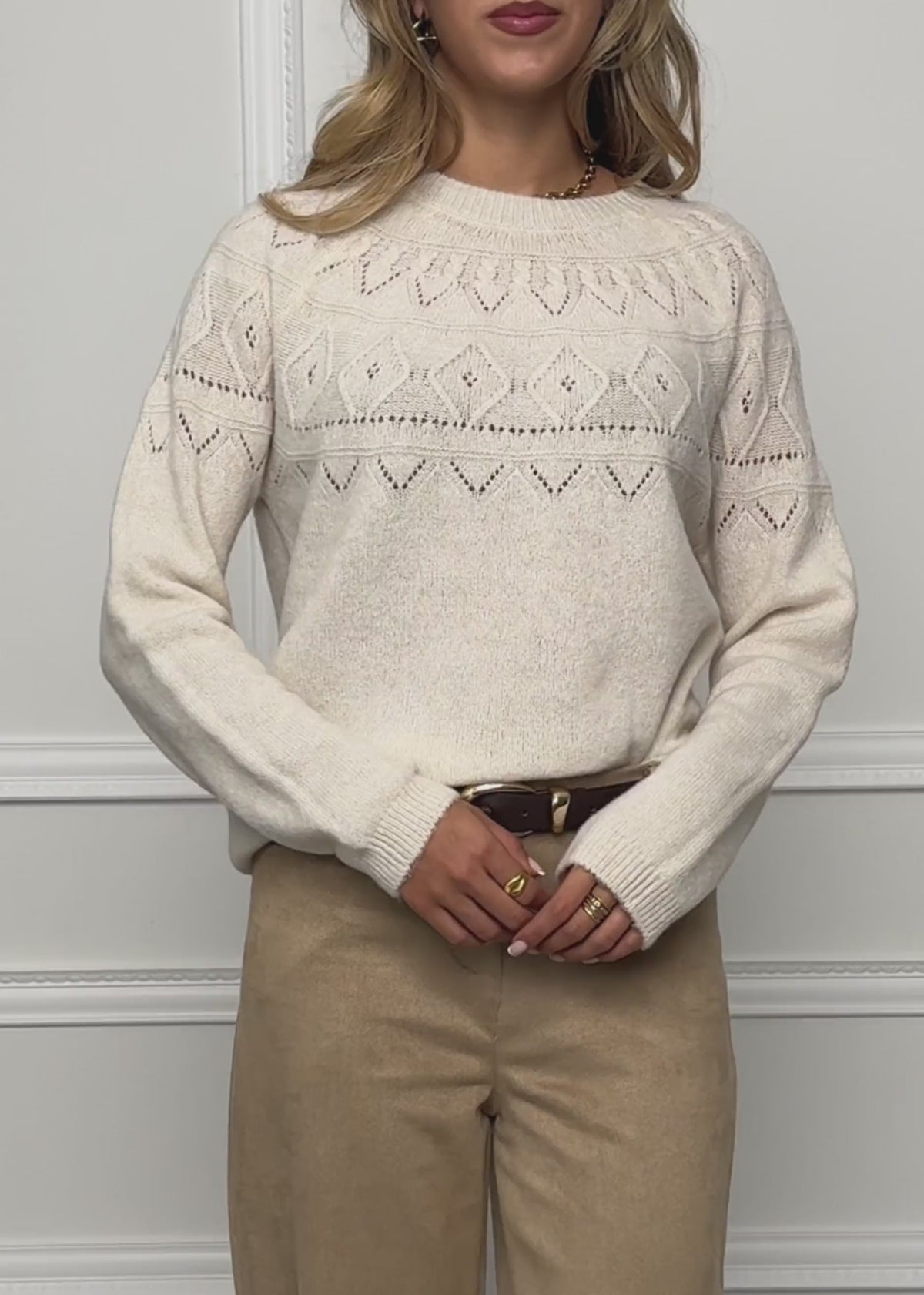 Knit jumper with fine ajour Fair Isle pattern - offwhite by SASSYCLASSY