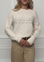 Knit jumper with fine ajour Fair Isle pattern - offwhite