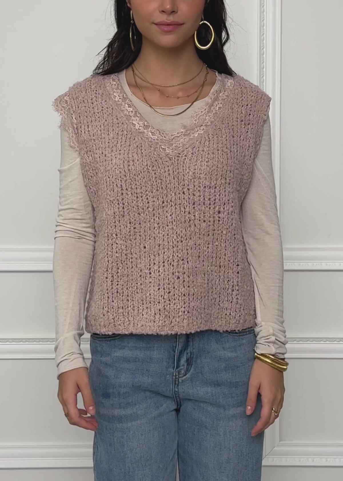 Bouclé top with lace - dusty rose by SASSYCLASSY
