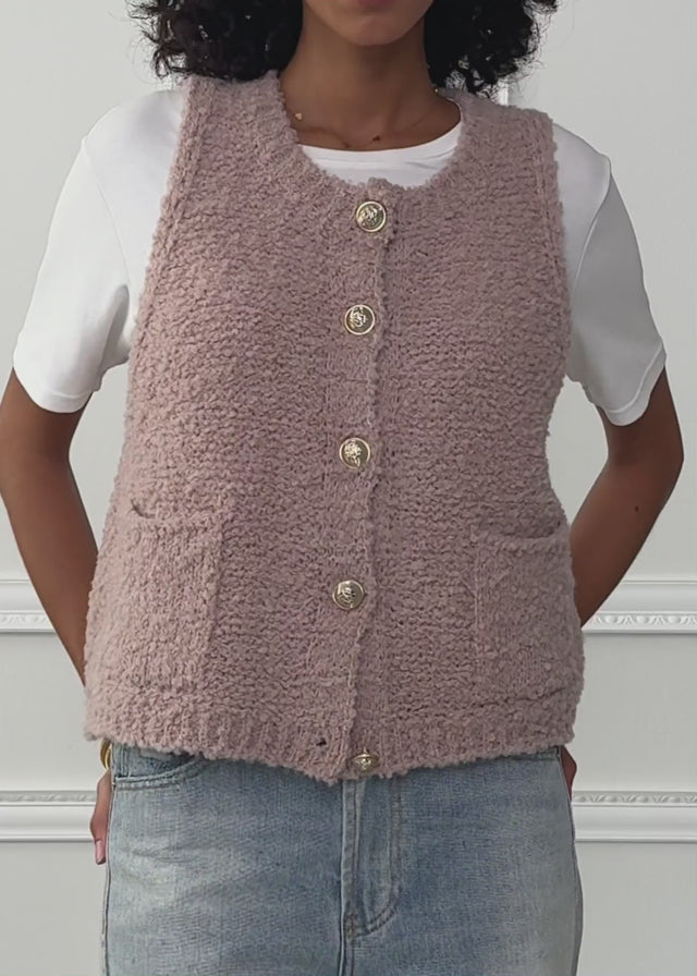 Bouclé-Weste mit Taschen - altrosa von SASSYCLASSY