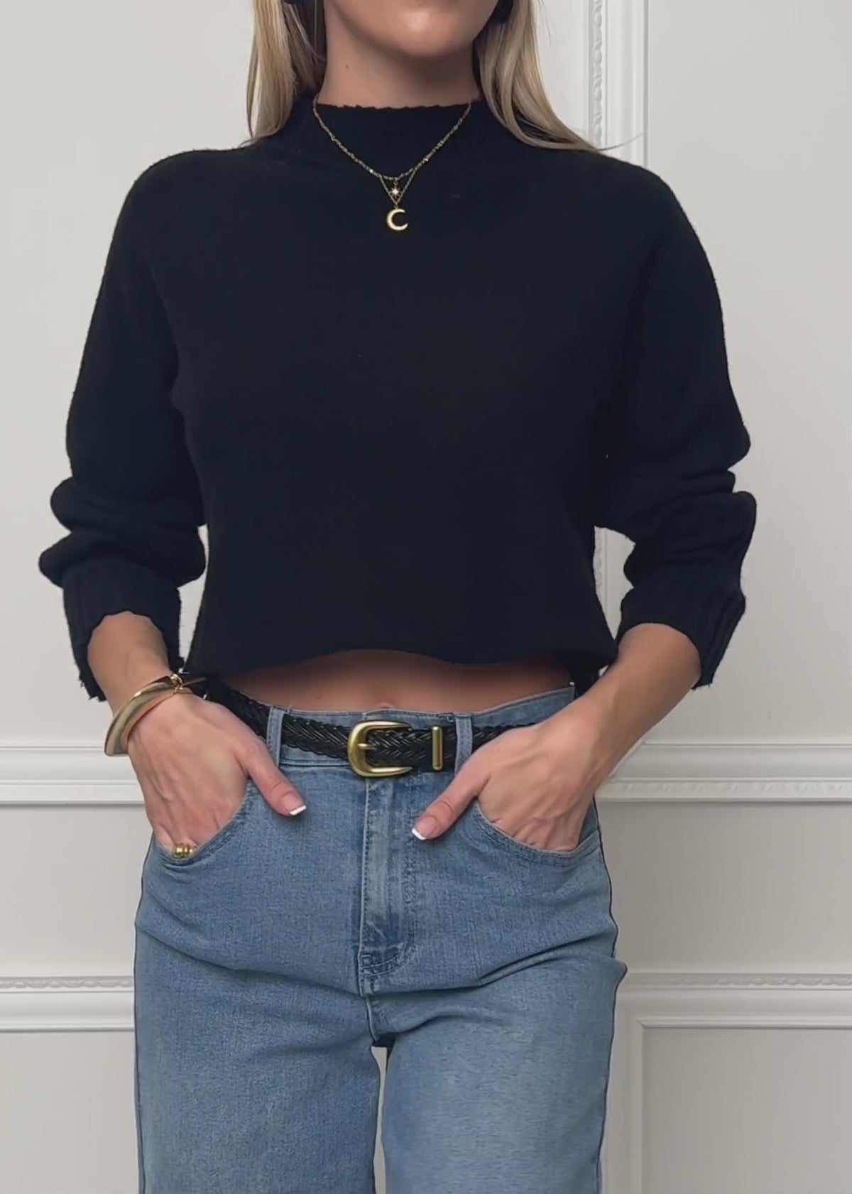 Casual crop sweater - black by SASSYCLASSY