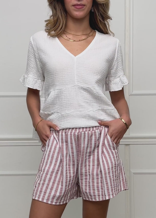Gestreifte Musselin Shorts - puderrosa von SASSYCLASSY