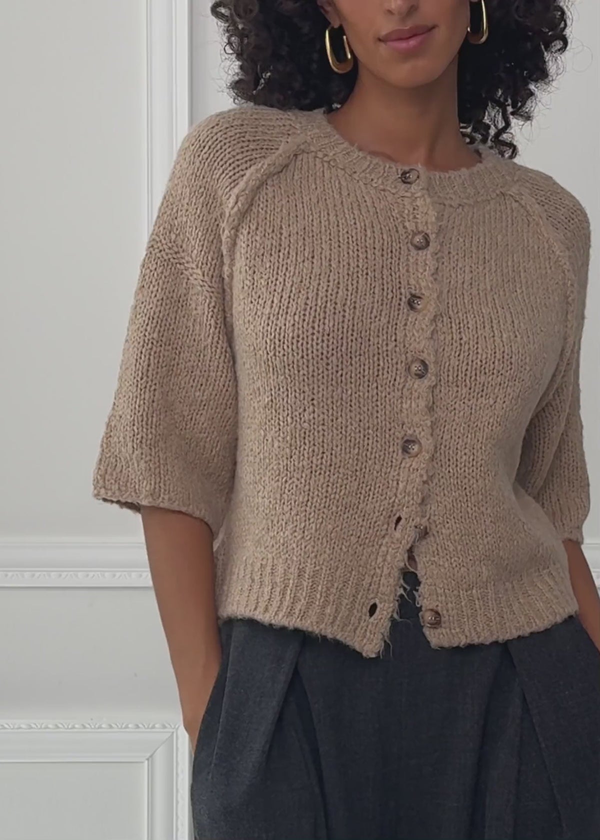 Short-sleeved cardigan with exposed seams - beige by SASSYCLASSY