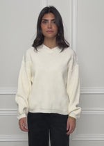 Ribbed knit jumper with a high V-neck - off-white
