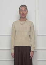 Fine knit sweater with textured stripes - beige