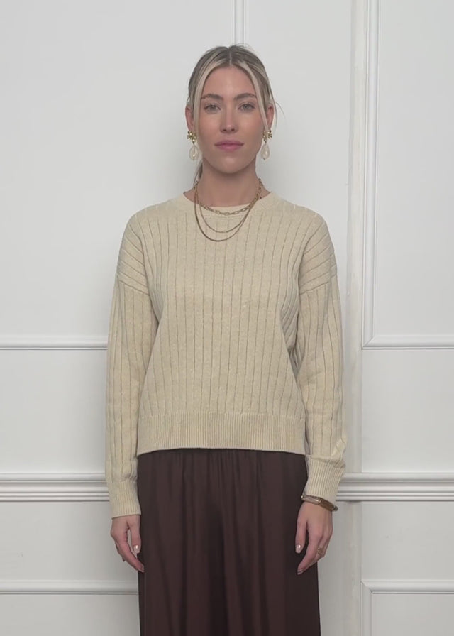Gerippter Baumwollpullover - beige von SASSYCLASSY