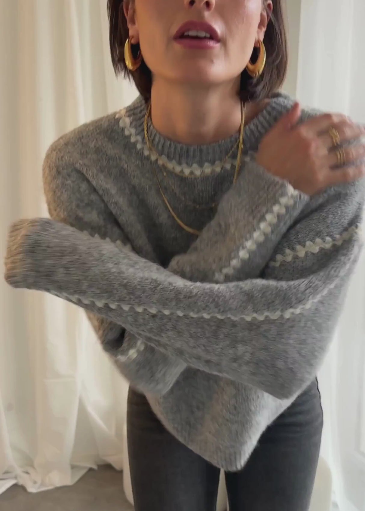 Pullover mit Ziernähten - grau