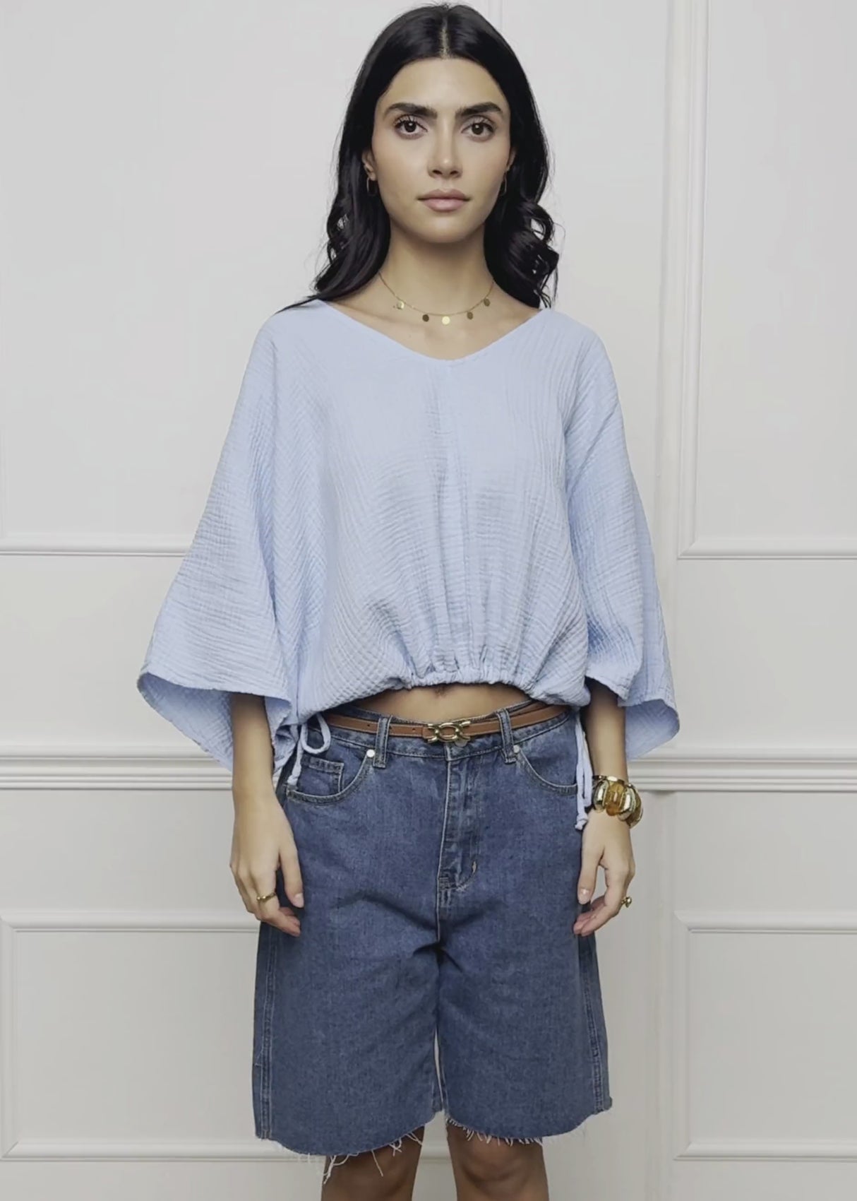 Oversized muslin shirt with drawstring - light blue by SASSYCLASSY
