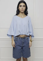 Oversized muslin shirt with drawstring - light blue