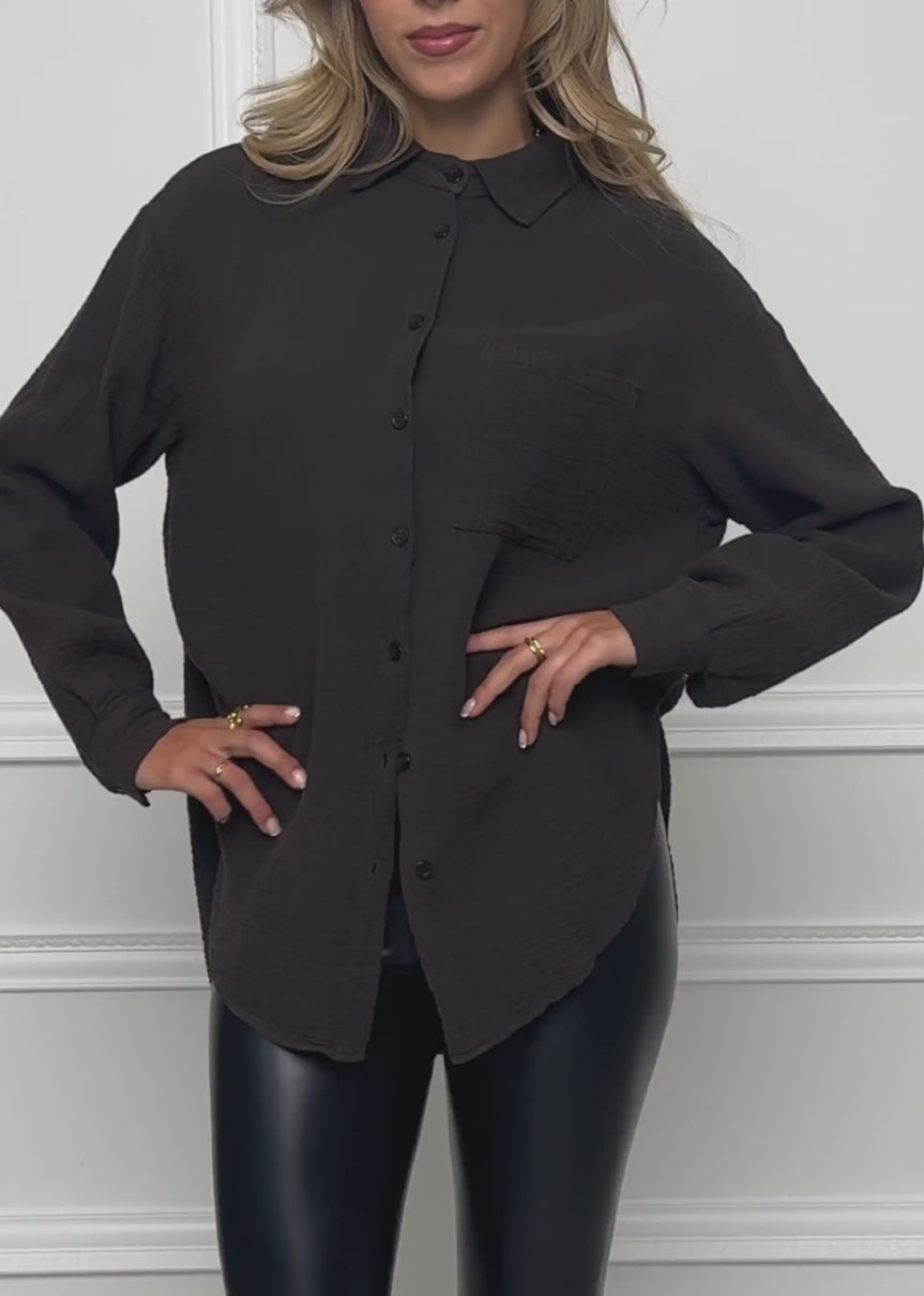 Musselin Hemdbluse - schokobraun