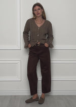 Cable knit cardigan with fringed cuffs - taupe