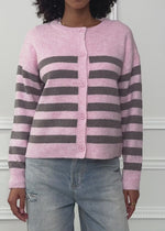 Striped cardigan with yoke - rose