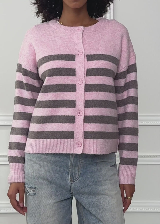 Gestreifter Cardigan mit Passe - rosa von SASSYCLASSY