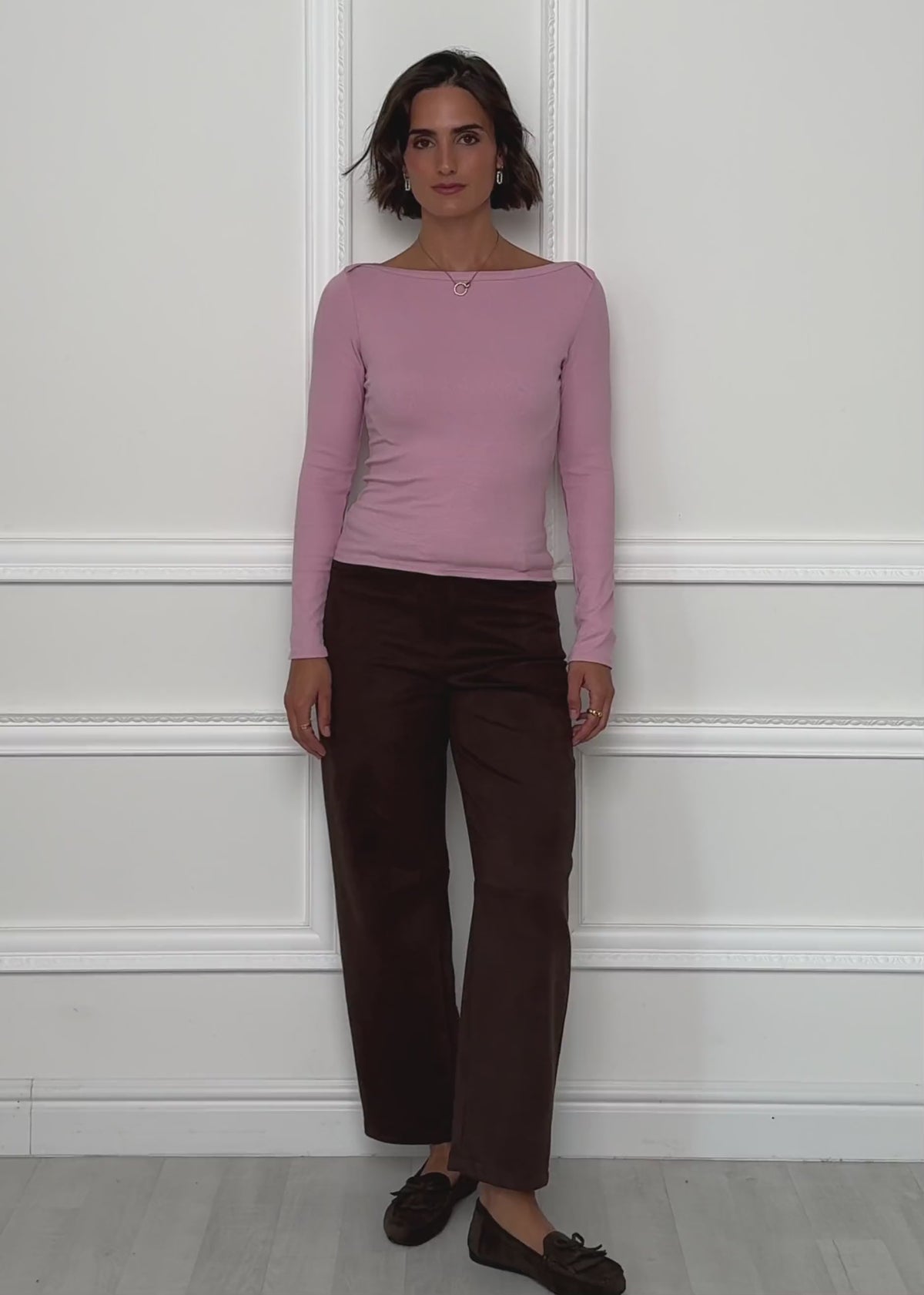 Long-sleeved top with boat neck - dusty rose by SASSYCLASSY