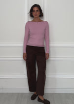 Long-sleeved top with boat neck - dusty rose