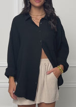 Musselin Hemdbluse - schwarz