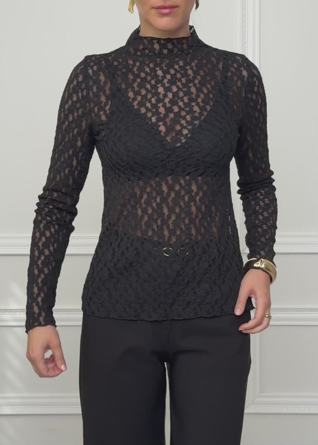 Langarmshirt aus Spitze - schwarz von SASSYCLASSY