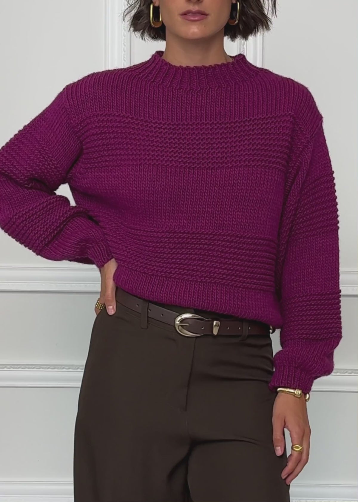Knit jumper with textured stripes - plum by SASSYCLASSY