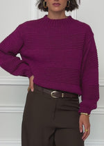 Knit jumper with textured stripes - plum