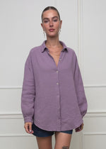 Muslin blouse oversize, short, purple