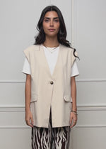 Oversize Blazerweste mit V-Ausschnitt - beige
