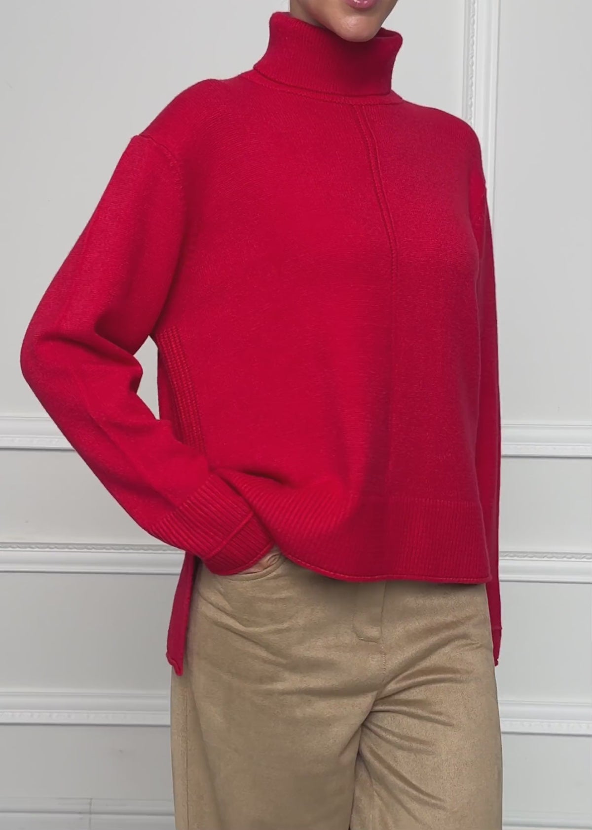 Roll neck jumper with decorative stitching - red by SASSYCLASSY