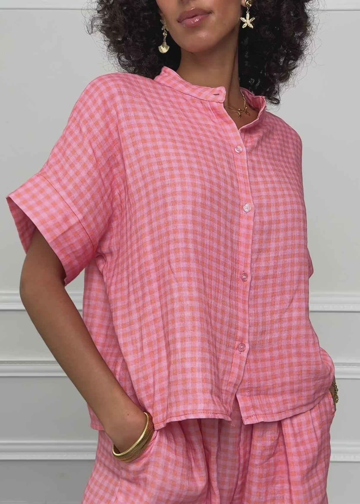 Kurzarm Musselin Bluse mit Vichy-Print - koralle von SASSYCLASSY