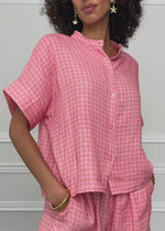Kurzarm Musselin Bluse mit Vichy-Print - koralle