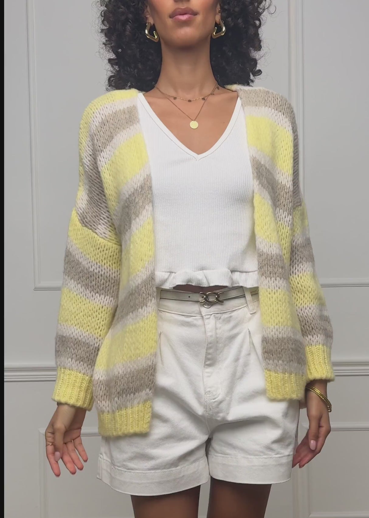Striped oversized cardigan - butter yellow