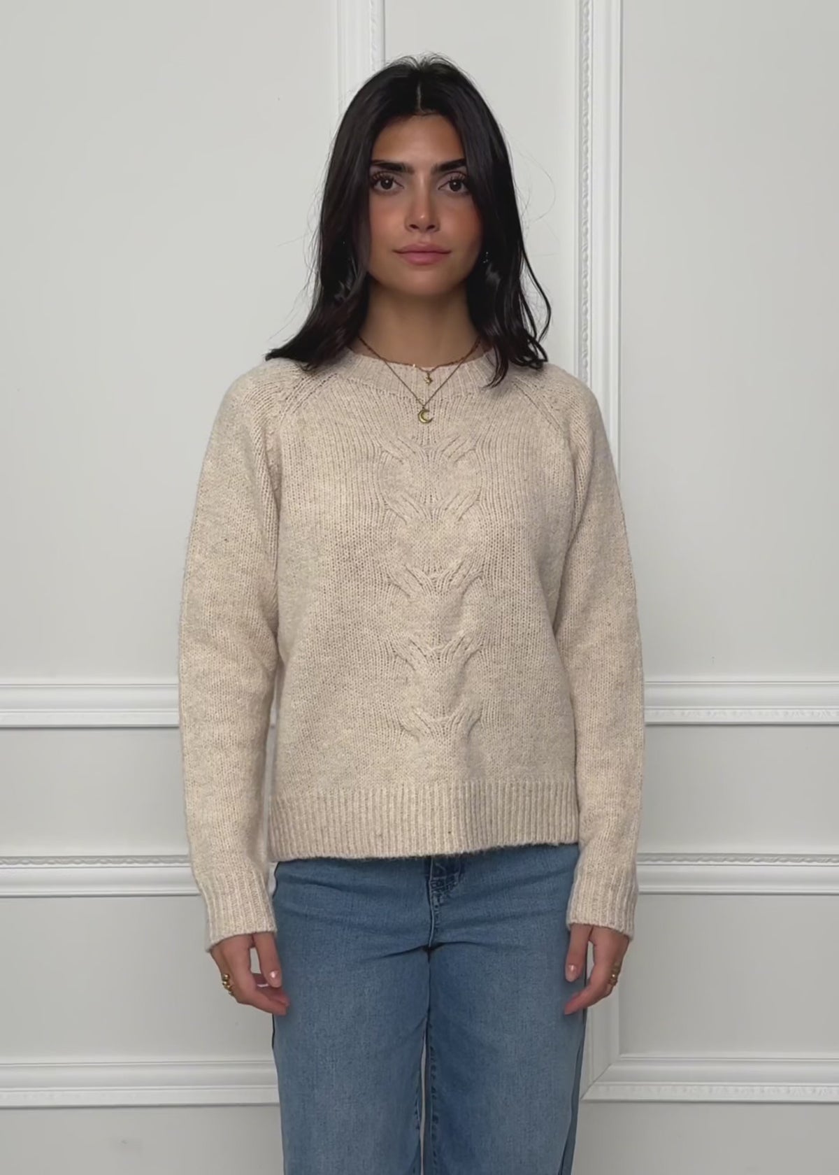 Knit jumper with cable knit - beige by SASSYCLASSY