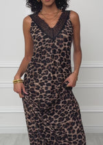 Langes Mesh-Kleid mit Leo-Print - braun