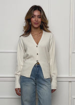 Fitted cardigan with button placket - off-white