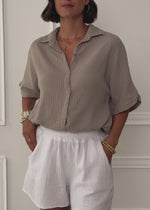 Musselinbluse mit Zugbandsaum - clay