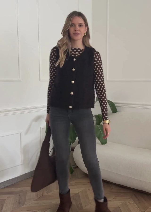 Semi-sheer long-sleeved top with cashmere blend and polka dots - brown by SASSYCLASSY