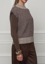 Geringelter Pullunder mit Stehkragen - braun-beige