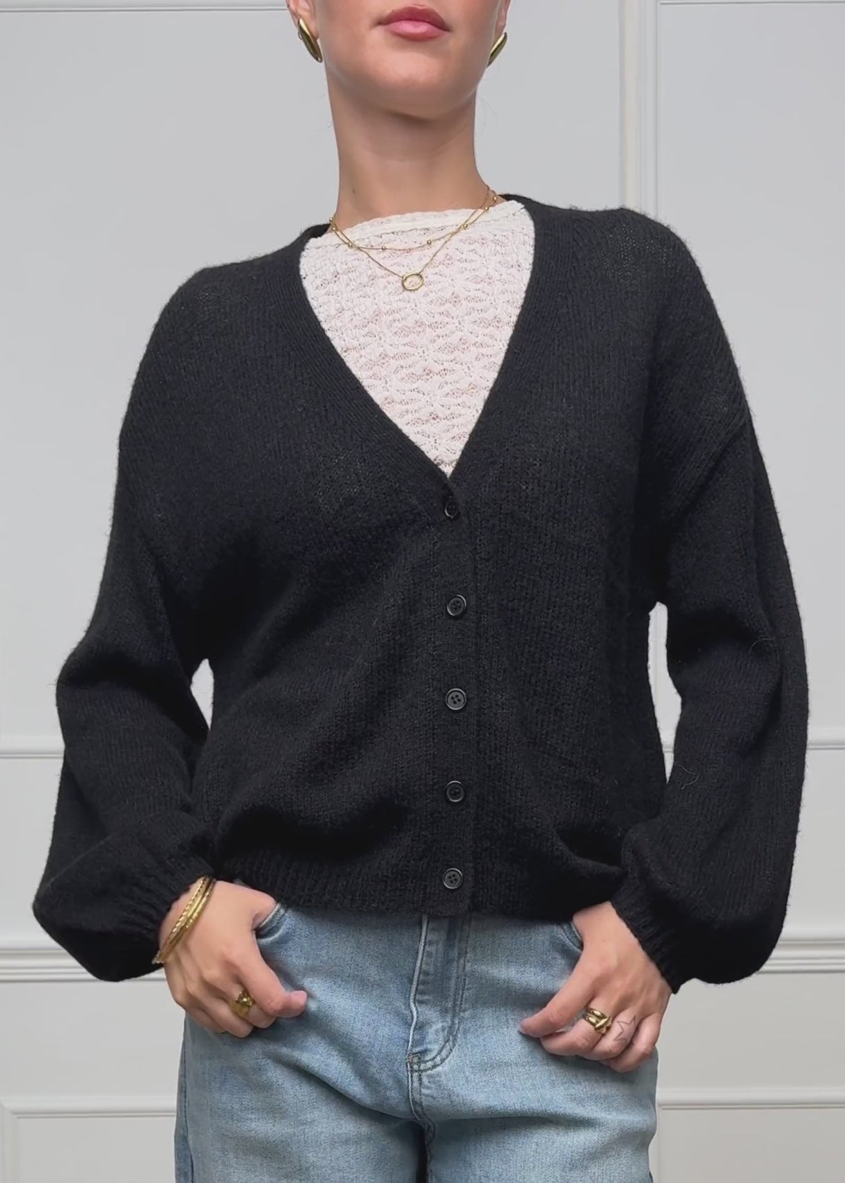 Striped cardigan with V -neck - black by SASSYCLASSY