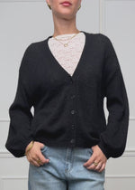 Striped cardigan with V -neck - black