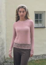 Langarmshirt mit Spitze und Kaschmiranteil - altrosa