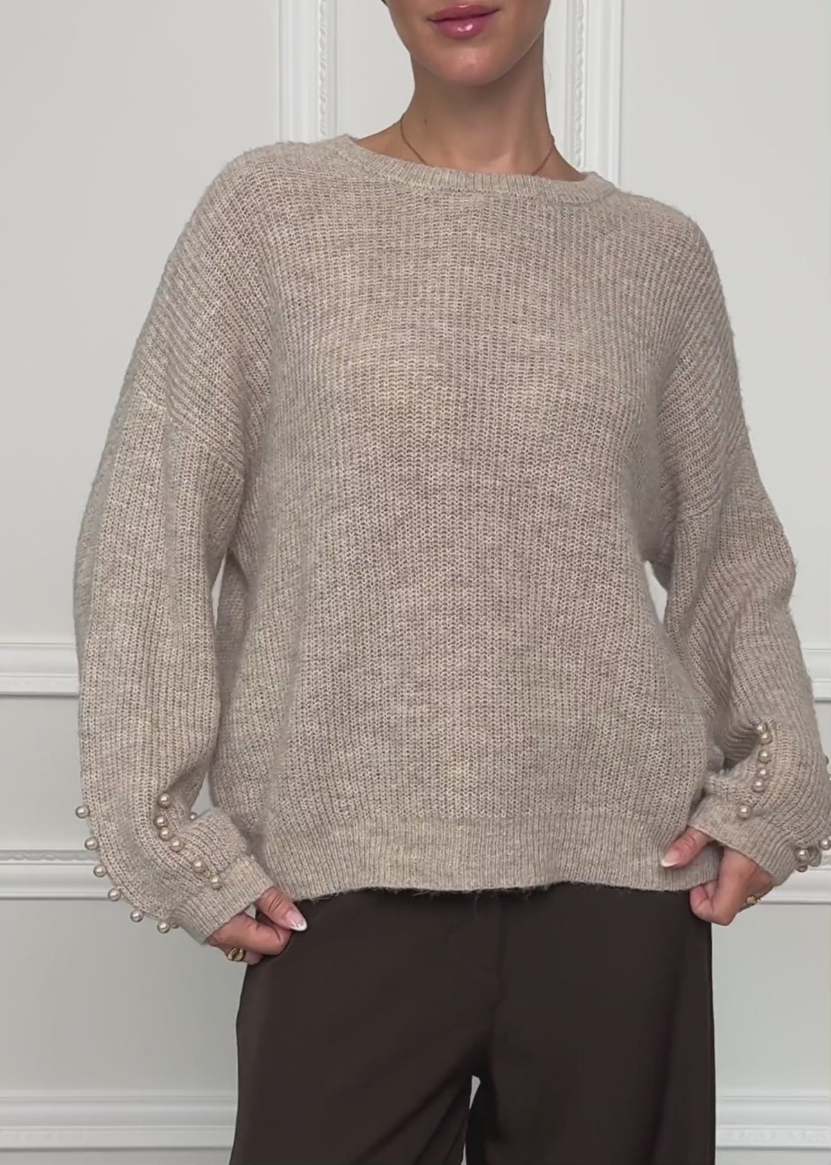 Jumper with pearl details - beige by SASSYCLASSY