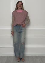 Striped sleeveless jumper with funnel neck - rose-taupe