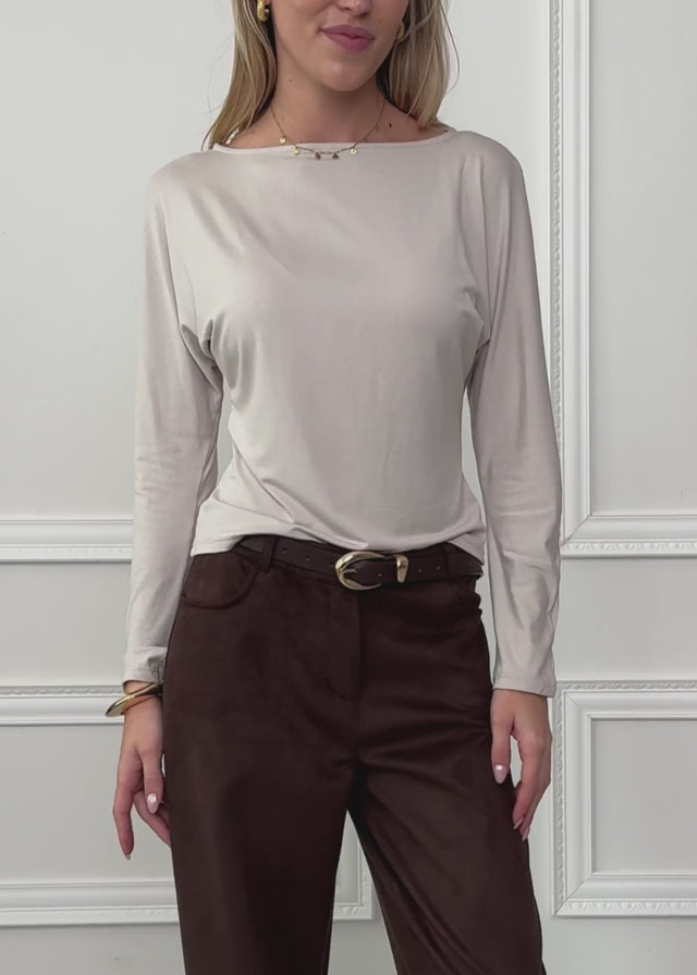 Langarmshirt mit Fledermausärmeln - beige von SASSYCLASSY