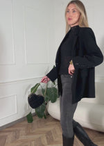 Lace top with stand-up collar - black