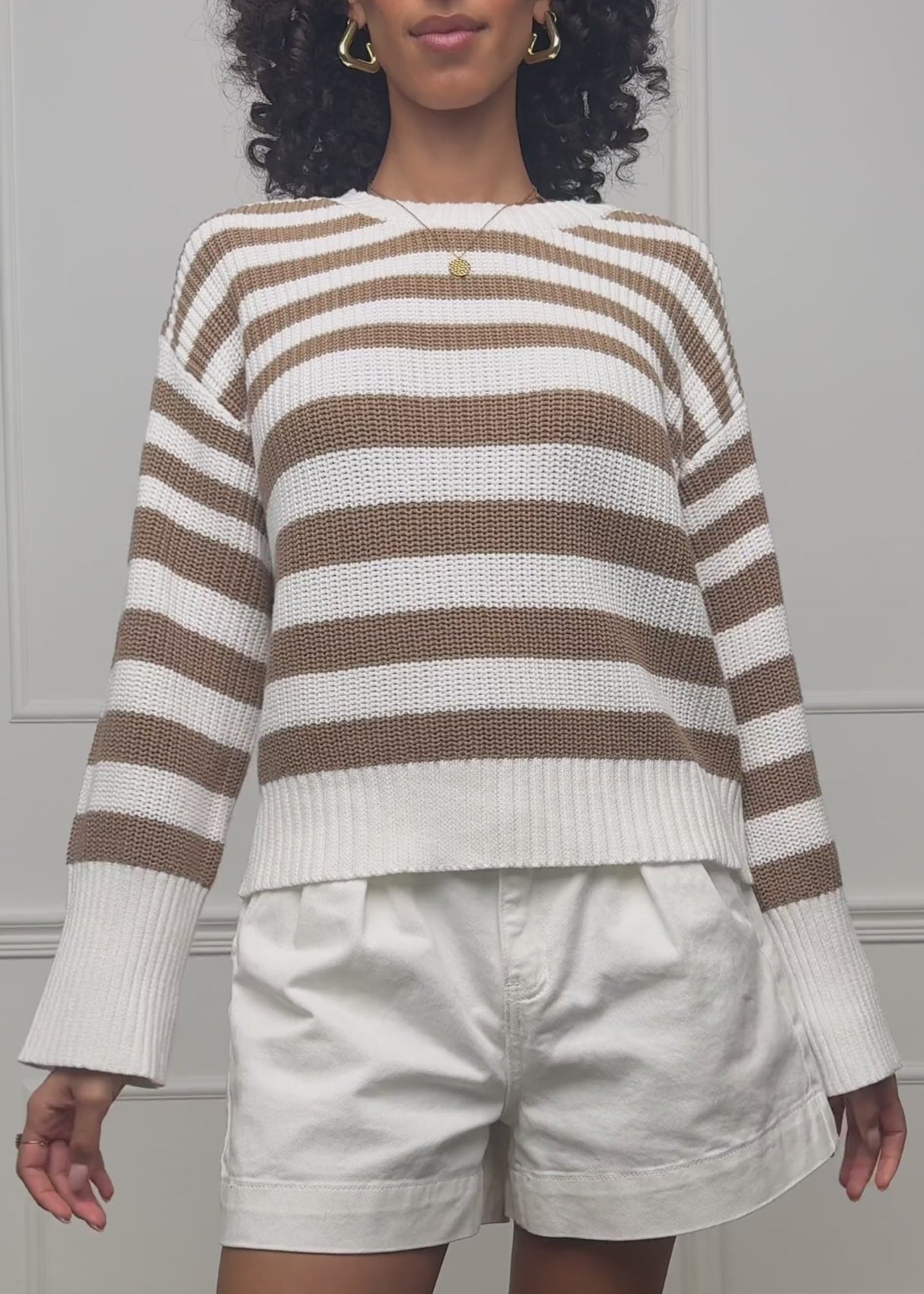 Striped cotton sweater - white-brown by SASSYCLASSY